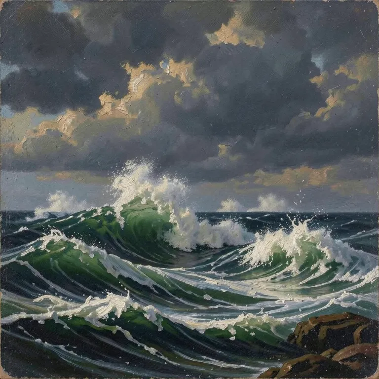 Oil Painting AI image — stormy seascape, crashing waves