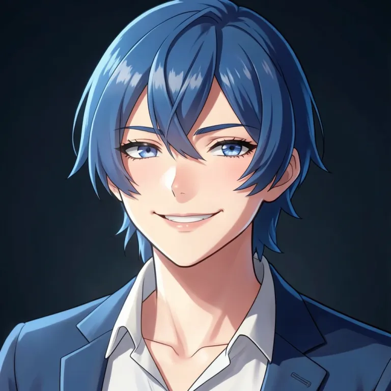 Avatar AI image — anime-style avatar, blue hair, confident smile