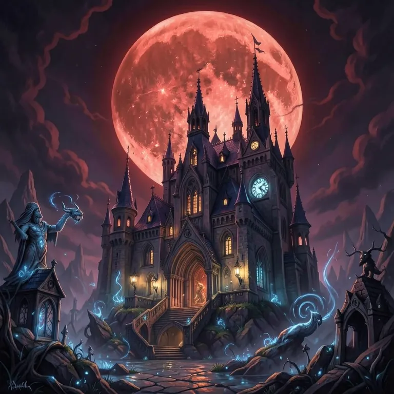 Book Cover AI image — gothic castle under a blood moon