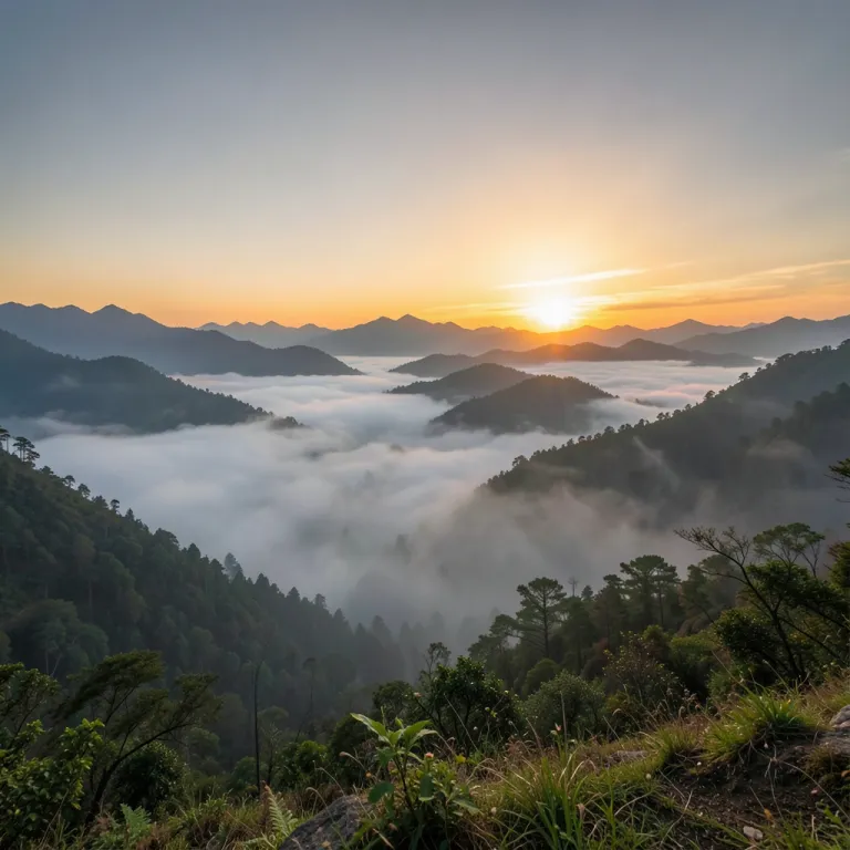 Wallpaper AI image — misty mountain range at sunrise, wide shot