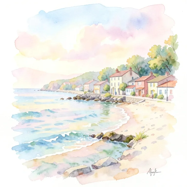 Watercolor AI image — seaside village, pastel tones
